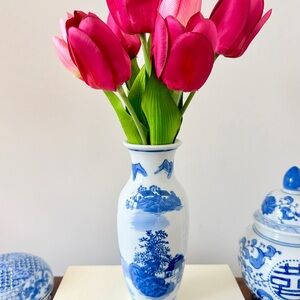 Vintage Blue & White Landscape Vase